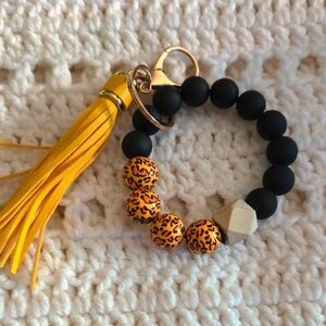 Leopard Bead Keychain Bracelet with Tassel